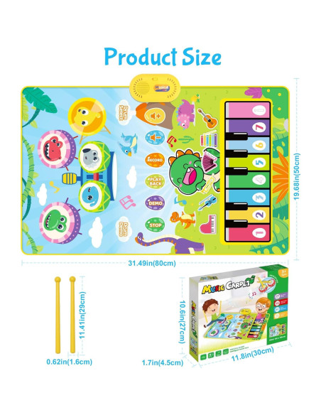 Alfombra Musical Dinosaurio Fuvappil 26.9x30 cm para Bebés