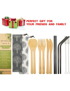 Juego de Cubiertos de Bambú UPTRUST - 6 Piezas Reutilizables 2