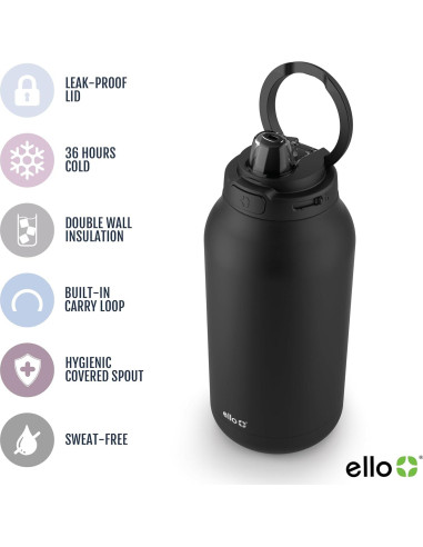 Jarra Aislada al Vacío Ello Hydra 1.89L Acero Inoxidable Negro