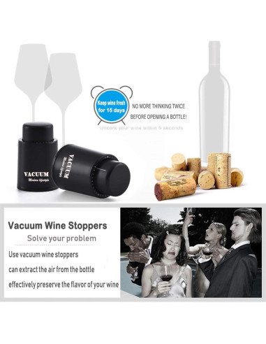 2 Tapones de Vacío para Botellas de Vino Sunwuun - Conservador Reutilizable