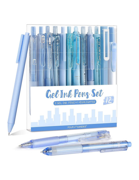 Set de 12 Bolígrafos de Gel Cuatro Caramelos 0.5mm Tinta Negra y Azul