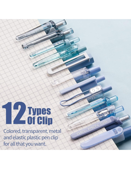 Set de 12 Bolígrafos de Gel Cuatro Caramelos 0.5mm Tinta Negra y Azul