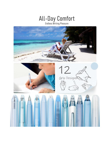 Set de 12 Bolígrafos de Gel Cuatro Caramelos 0.5mm Tinta Negra y Azul