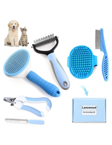 Kit de Cepillos para Perros Lanswood 6 Piezas Azul