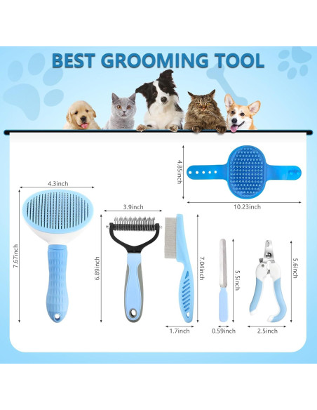 Kit de Cepillos para Perros Lanswood 6 Piezas Azul