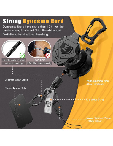 Cadena de Llave Retráctil ELV con Cierre Magnético y Mosquetón