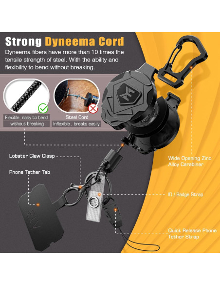 Cadena de Llave Retráctil ELV con Cierre Magnético y Mosquetón