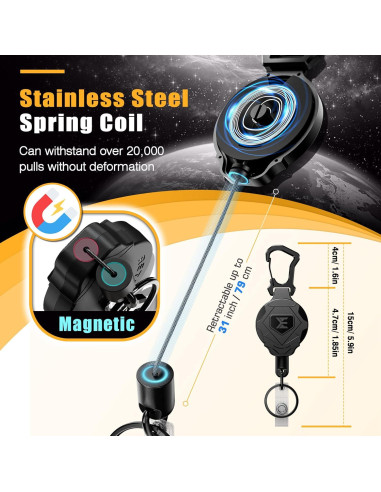 Cadena de Llave Retráctil ELV con Cierre Magnético y Mosquetón