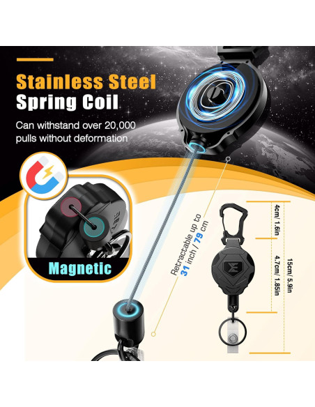 Cadena de Llave Retráctil ELV con Cierre Magnético y Mosquetón