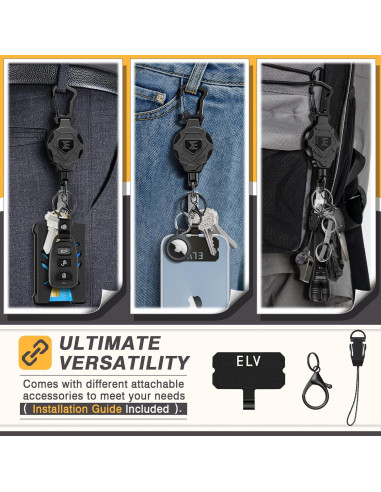 Cadena de Llave Retráctil ELV con Cierre Magnético y Mosquetón