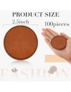 100 Parches Redondos de Cuero PU Marrón Dunzy 6.3 cm Adhesivos 2