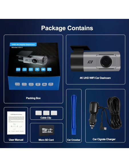 Cámara de Tablero KH1 4K HD con WiFi y Tarjeta 64GB Cámara de Tablero KH1 4K HD con WiFi y Tarjeta 64GB