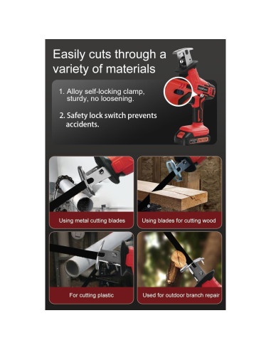 Sierra Recíproca Inalámbrica SKOVENSY 21V 2 Baterías 7 Cuchillas