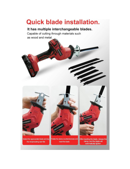 Sierra Recíproca Inalámbrica SKOVENSY 21V 2 Baterías 7 Cuchillas