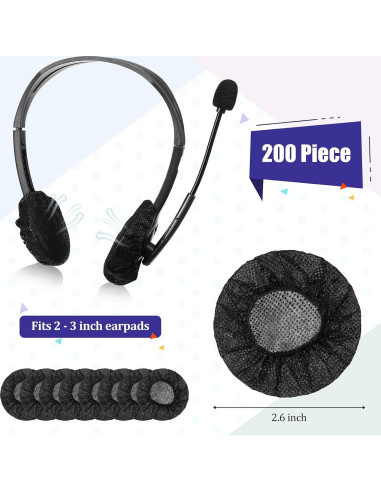 Cubiertas Desechables para Auriculares BBTO 200 Piezas 6.5 cm Negro