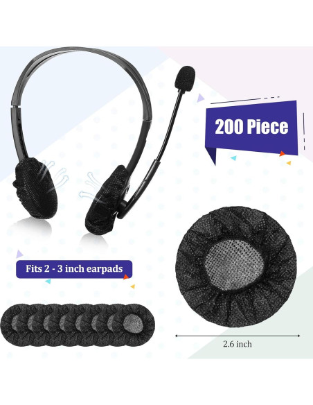 Cubiertas Desechables para Auriculares BBTO 200 Piezas 6.5 cm Negro