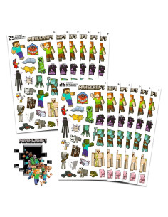 Paquete de Stickers de Minecraft - 12 Hojas para Cumpleaños