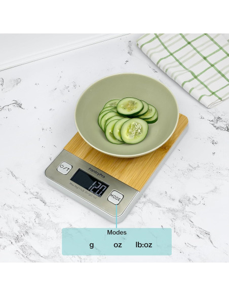 Báscula Digital de Cocina PantryPro - 5 kg, Bambú Natural