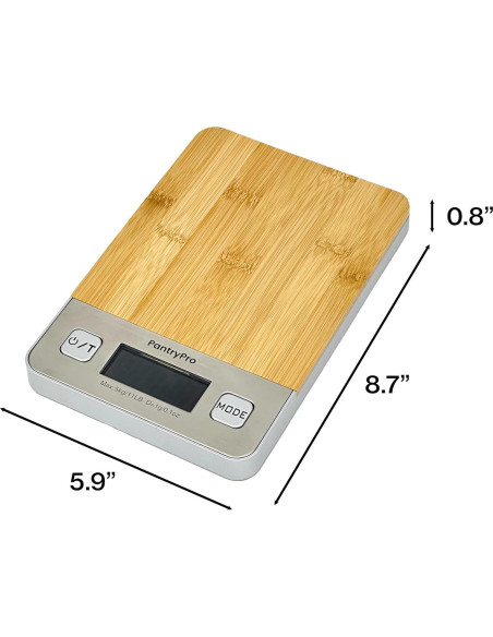 Báscula Digital de Cocina PantryPro - 5 kg, Bambú Natural