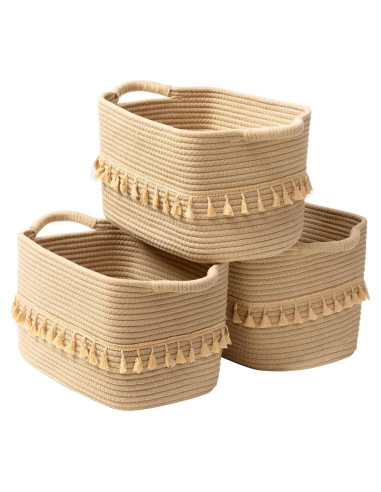 Cesta de Almacenamiento TeoKJ 3 Piezas Algodón Yute 38x26x22cm