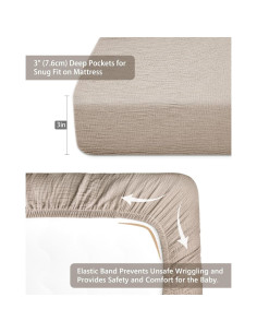 Sábanas Pack and Play Meowcards Algodón Muslín Beige 132x71cm 2