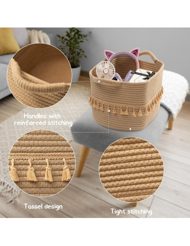 Cesta de Almacenamiento TeoKJ 3 Piezas Algodón Yute 38x26x22cm
