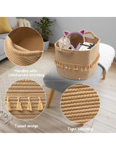 Cesta de Almacenamiento TeoKJ 3 Piezas Algodón Yute 38x26x22cm