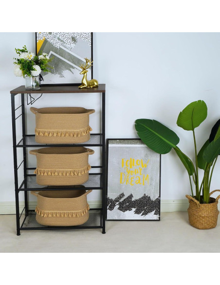 Cesta de Almacenamiento TeoKJ 3 Piezas Algodón Yute 38x26x22cm