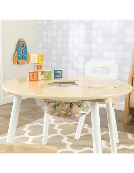 Juego de Mesa Redonda KidKraft con 2 Sillas y Almacenamiento - Natural y Blanco