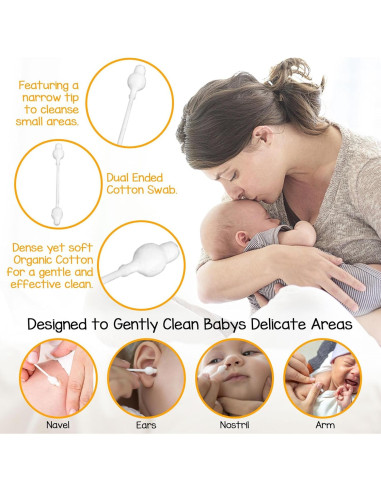 Hisopos de Algodón Orgánico HNRLOY para Bebés - 224 Unidades