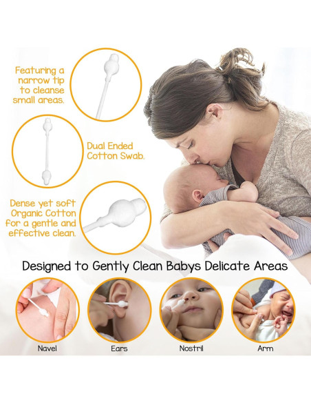 Hisopos de Algodón Orgánico HNRLOY para Bebés - 224 Unidades