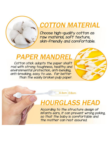 Hisopos de Algodón Orgánico HNRLOY para Bebés - 224 Unidades