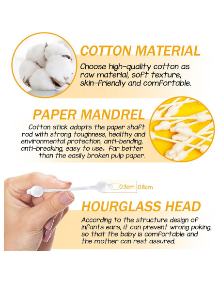 Hisopos de Algodón Orgánico HNRLOY para Bebés - 224 Unidades