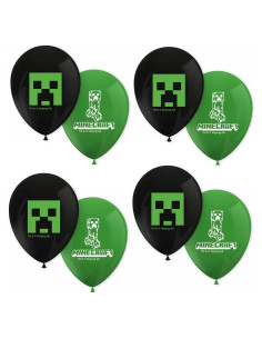 Globos de Fiesta Procos Minecraft 21 cm Verde y Negro - 8 Pzas