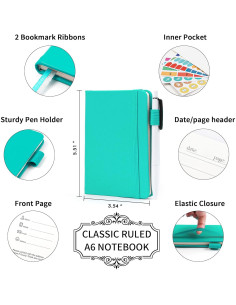 Feela 3 Pack Cuadernos A6 Aqua con Rayas Universitarias y Bolígrafos 2