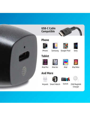 Cargador de coche USB-C AT&T 20W carga rápida negro
