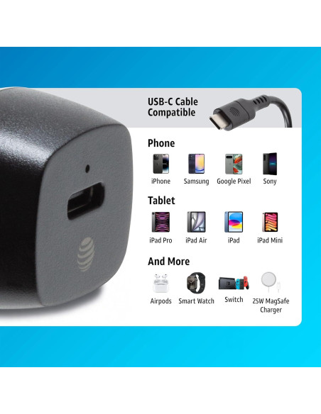 Cargador de coche USB-C AT&T 20W carga rápida negro