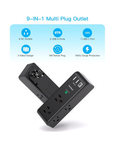 Extensor de Enchufe One Beat 6 AC + 3 USB (1 USB-C) 1800J 2