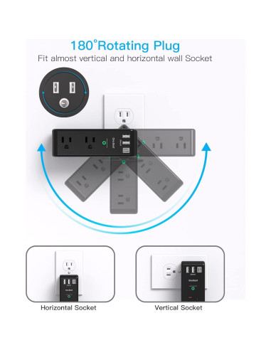 Extensor de Enchufe One Beat 6 AC + 3 USB (1 USB-C) 1800J