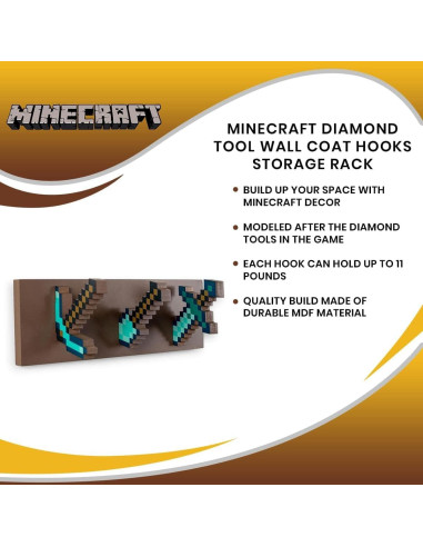 Perchero de Pared Minecraft Ukonic con Ganchos de Diamante
