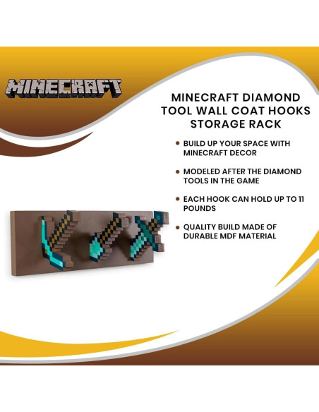 Perchero de Pared Minecraft Ukonic con Ganchos de Diamante