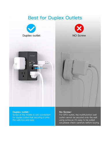 Extensor de Enchufe 5 Salidas con 4 USB C One Beat Negro