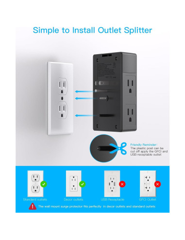 Extensor de Enchufe 5 Salidas con 4 USB C One Beat Negro