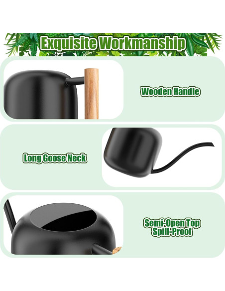 Regadera de Metal Green Moon 1.2L Negra con Pico Largo