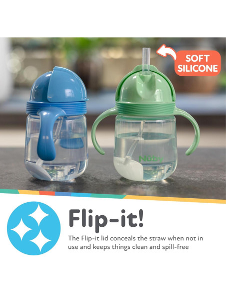 Vaso Entrenador Nuby Clik-It 240 ml con Popote 360 Azul/Verde