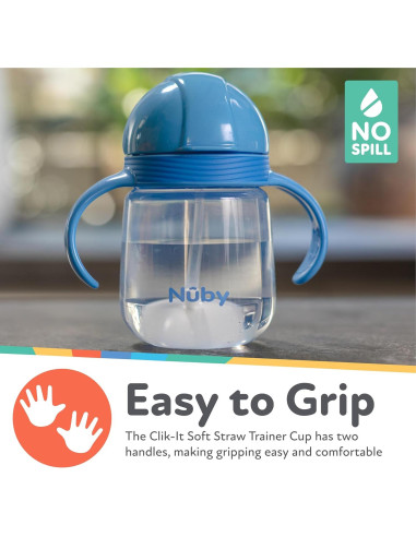 Vaso Entrenador Nuby Clik-It 240 ml con Popote 360 Azul/Verde