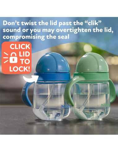 Vaso Entrenador Nuby Clik-It 240 ml con Popote 360 Azul/Verde