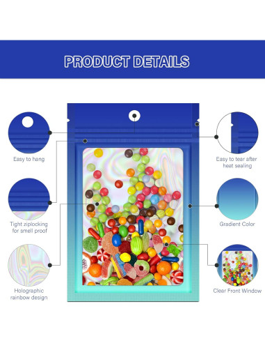 100 Bolsas Mylar Holográficas VEEMOS 8.9x11.9 cm Reutilizables