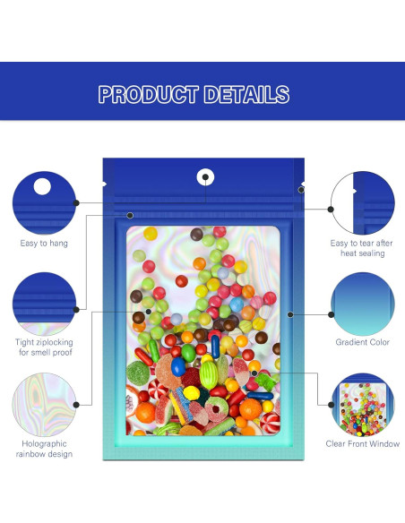 100 Bolsas Mylar Holográficas VEEMOS 8.9x11.9 cm Reutilizables