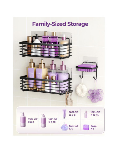 Caddy de Ducha ODesign 3 Pack Acero Inoxidable Negro